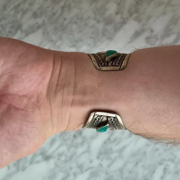 Silver Cuff Bracelets with Turquoise - Picture 5 of 6